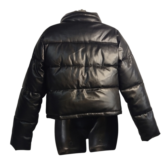 Mi Ami For Francesca's Women's Black Faux Leather Puffer Jacket Size Medium - Picture 2 of 10